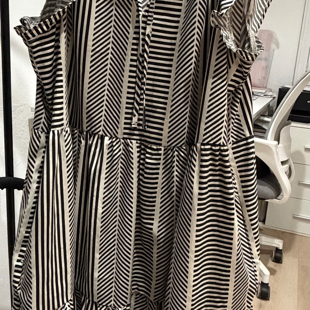Walmart Black & White Striped Tiered Sleeveless Dress